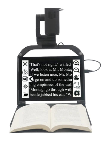 ONYX PRO Desktop Video Magnifier displaying white text on black background